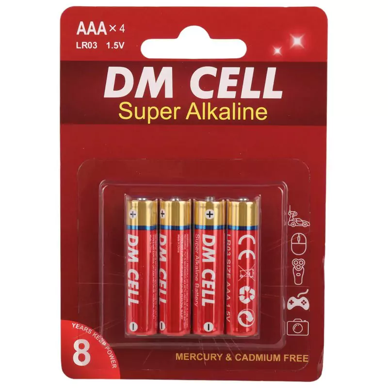 باتری چهارتایی نیم قلمی DM Cell Super Alkaline LR03 1.5V AAA