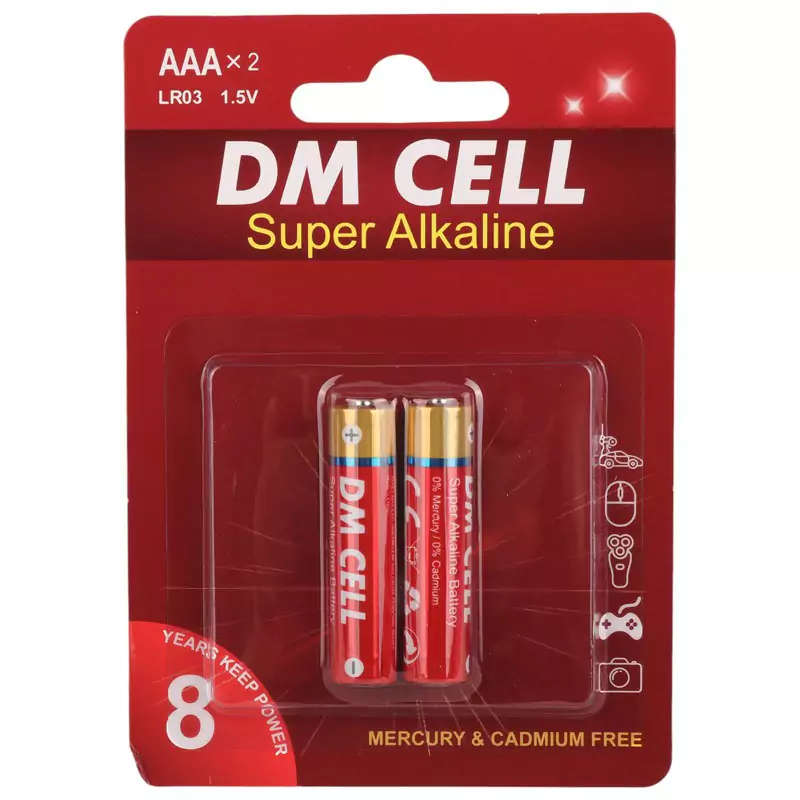 باتری نیم قلم 2 تایی DM Cell مدل Super Alkaline LR03 با ولتاژ 1.5 ولت