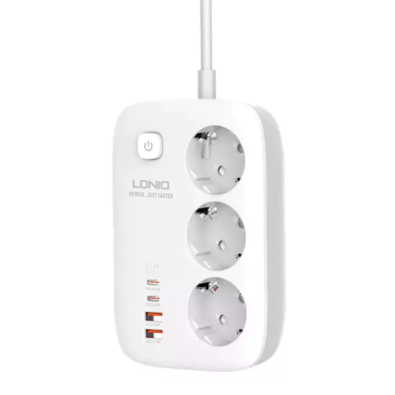 چند راهی 3 خانه برق ارت دار الدینیو SE3436 با کابل 2 متری + شارژر USB و Type-C