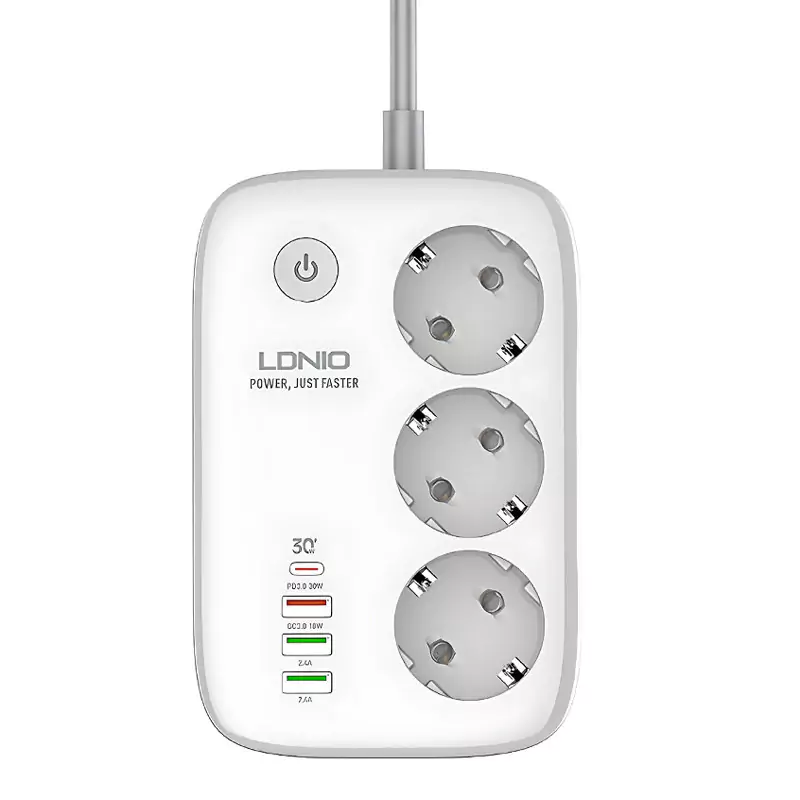 چند راهی 3 خانه برق ارت دار هوشمند الدینیو SEW3452 با کابل 2 متری + شارژر USB و Type-C
