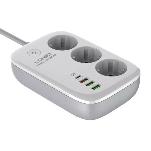چند راهی 3 خانه برق ارت دار هوشمند الدینیو SEW3452 با کابل 2 متری + شارژر USB و Type-C