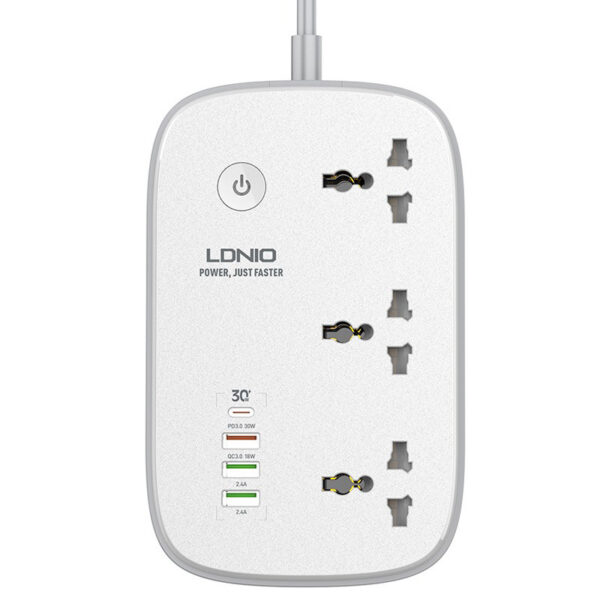 چند راهی 3 خانه برق ارت دار هوشمند الدینیو SCW3451 با کابل 2 متری + شارژر USB و Type-C