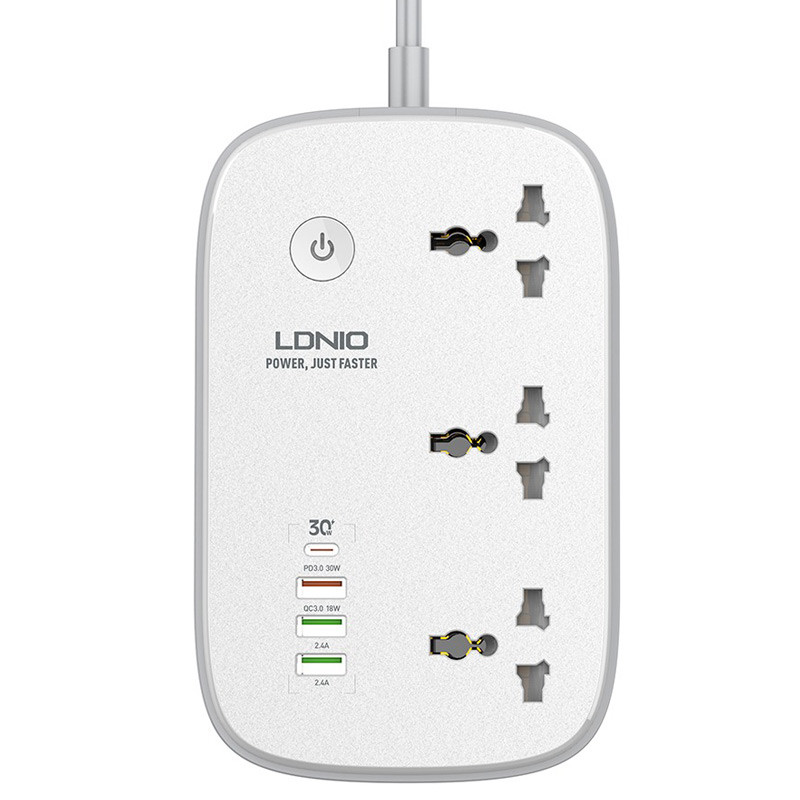 چند راهی 3 خانه برق ارت دار هوشمند الدینیو SCW3451 با کابل 2 متری + شارژر USB و Type-C