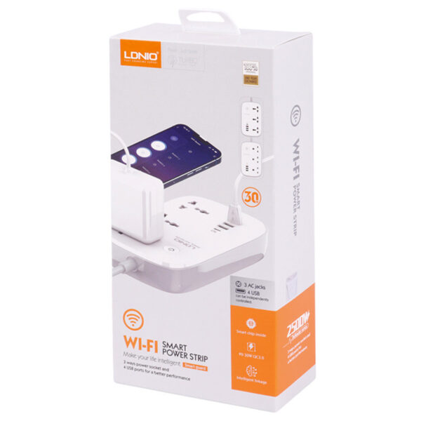 چند راهی 3 خانه برق ارت دار هوشمند الدینیو SCW3451 با کابل 2 متری + شارژر USB و Type-C