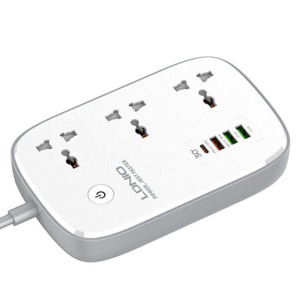 چند راهی 3 خانه برق ارت دار هوشمند الدینیو SCW3451 با کابل 2 متری + شارژر USB و Type-C