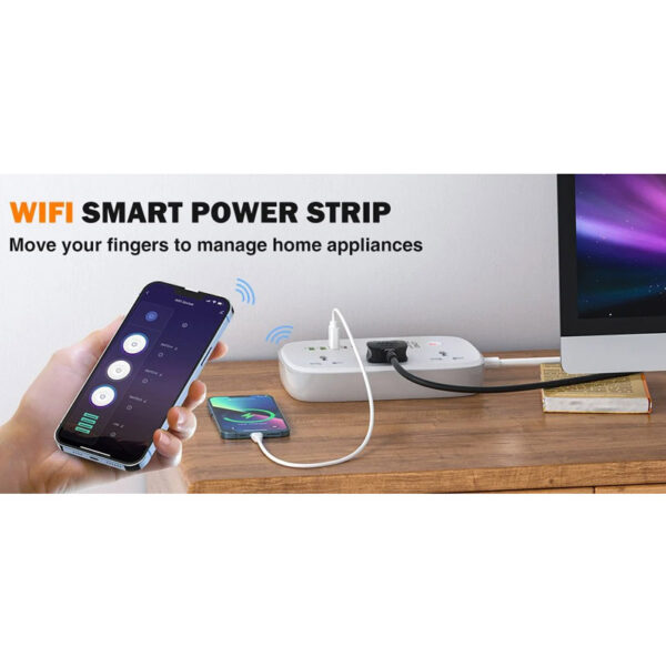 چند راهی 3 خانه برق ارت دار هوشمند الدینیو SCW3451 با کابل 2 متری + شارژر USB و Type-C