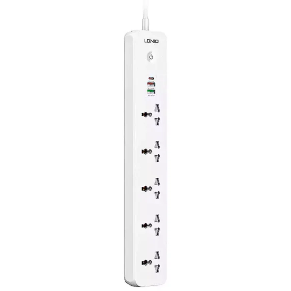 چند راهی 5 خانه برق ارت دار الدینیو SC5319 با کابل 2 متری + شارژر USB و Type-C
