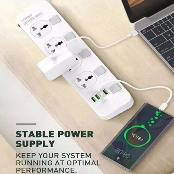 چند راهی 4 خانه برق ارت دار LDNIO SC4408 با کابل 2 متری + شارژر USB