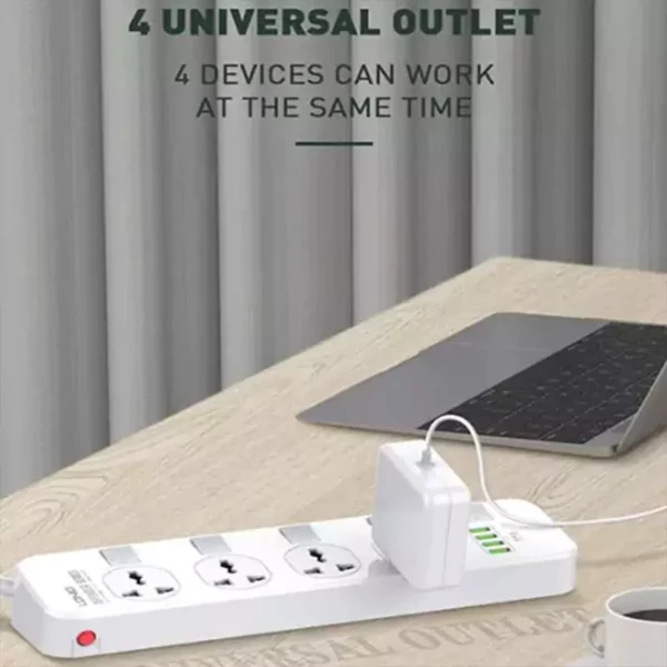 چند راهی 4 خانه برق ارت دار LDNIO SC4408 با کابل 2 متری + شارژر USB