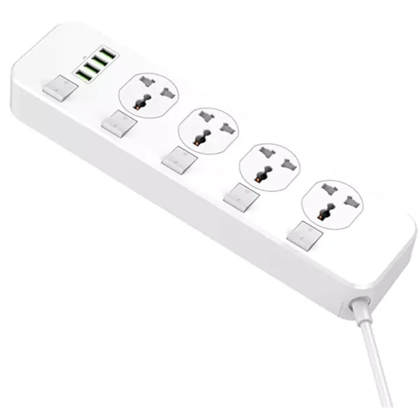 چند راهی 4 خانه برق ارت دار LDNIO SC4408 با کابل 2 متری + شارژر USB